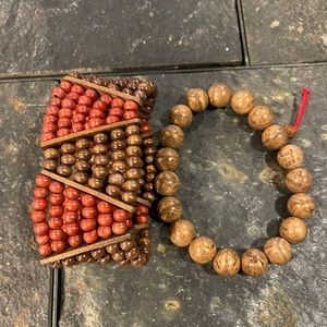 Vintage wooden beaded bracelets set of 2